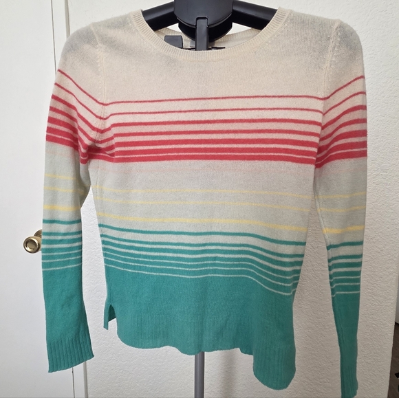 Joie Sweaters - Joie 100% Cashmere Luxury Knit Sweater Small Colorblock Stripe Pink Teal